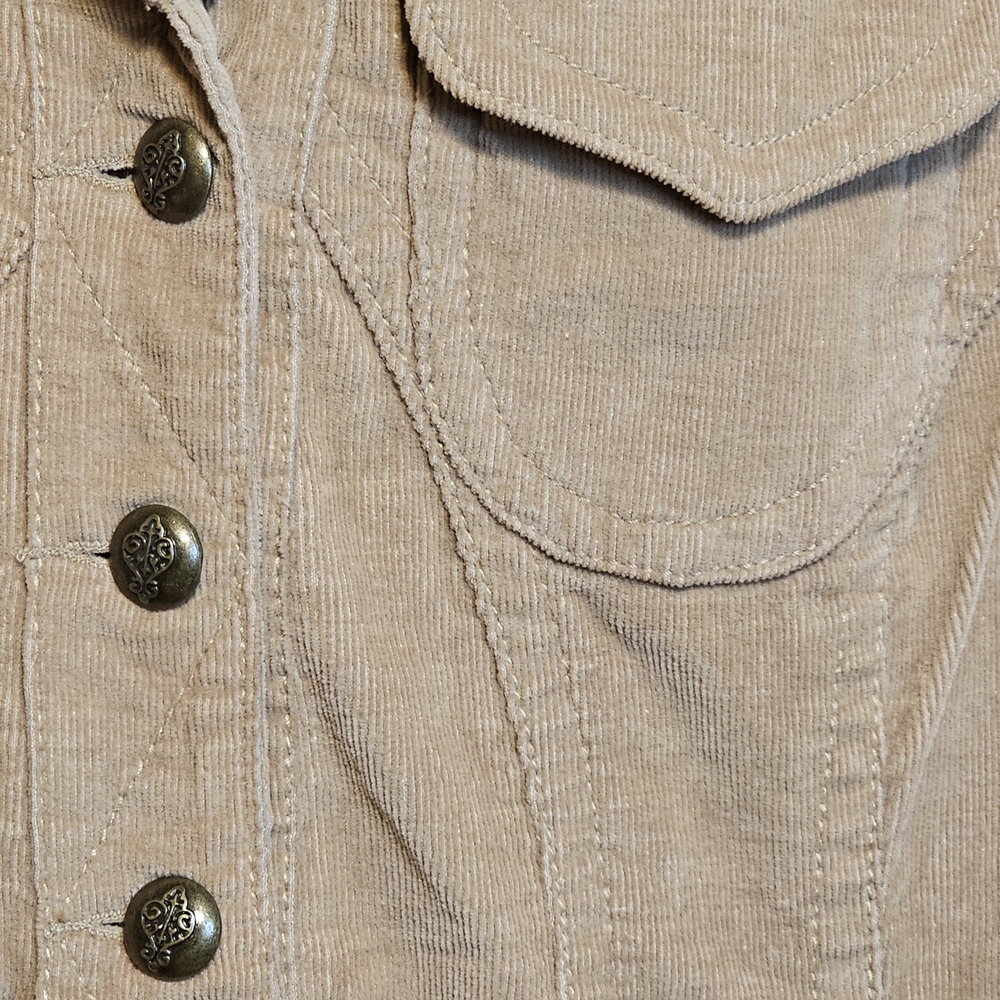 Live A Little Tan Corduroy Jacket Womens Large Stretch Button Front Western Y2K - Picture 3 of 7